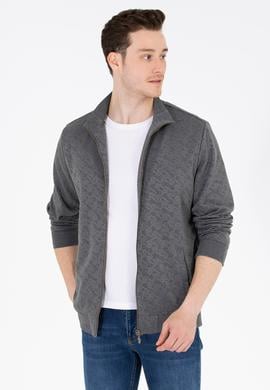Erkek Antrasit Dik Yaka Örme Hırka - 50254779031