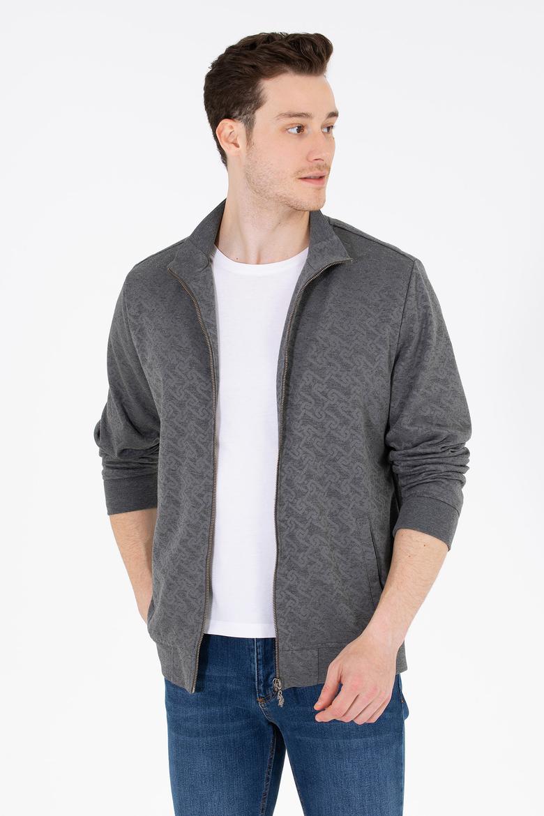 Erkek Antrasit Dik Yaka Örme Hırka