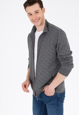 Erkek Antrasit Dik Yaka Örme Hırka - 50254779031