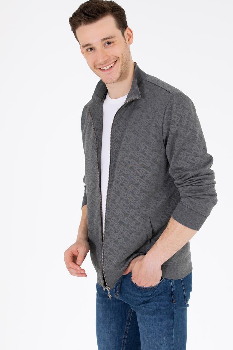 Erkek Antrasit Dik Yaka Örme Hırka - 50254779031