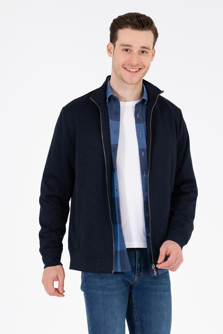 Erkek Lacivert Dik Yaka Örme Hırka