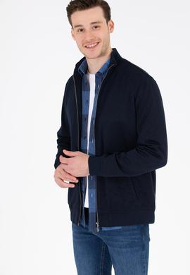 Erkek Lacivert Dik Yaka Örme Hırka - 50254779006