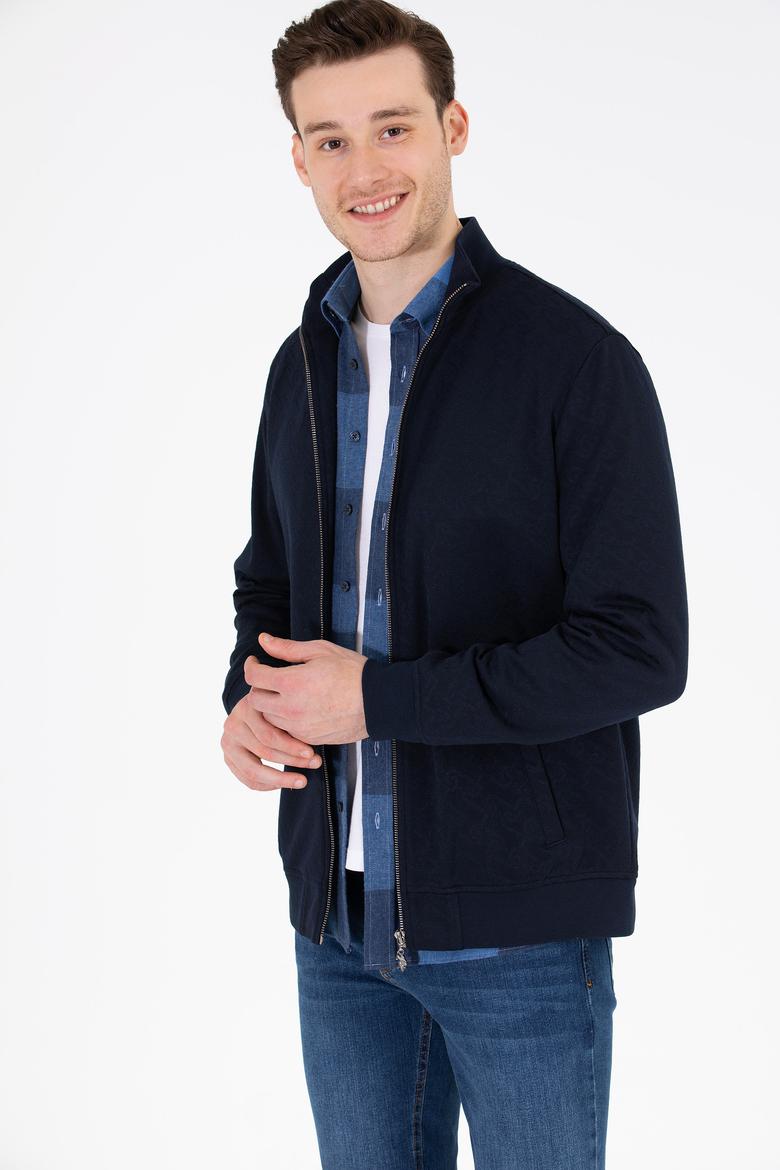 Erkek Lacivert Dik Yaka Örme Hırka - 50254779006