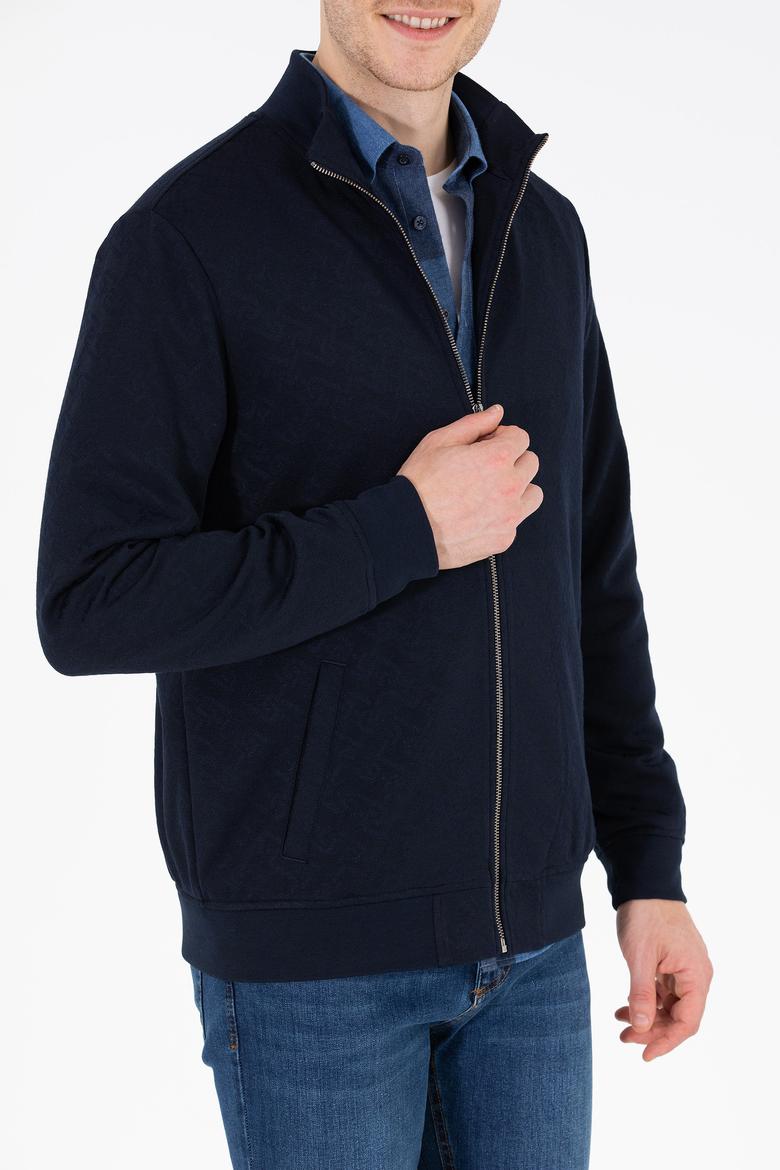 Erkek Lacivert Dik Yaka Örme Hırka - 50254779006