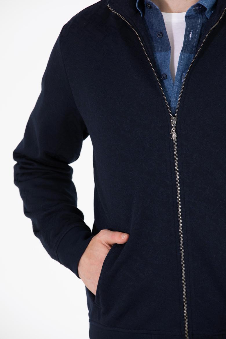 Erkek Lacivert Dik Yaka Örme Hırka - 50254779006