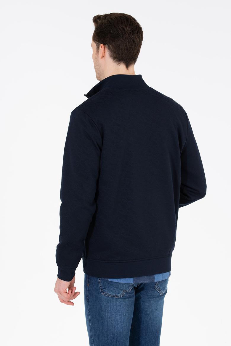 Erkek Lacivert Dik Yaka Örme Hırka - 50254779006