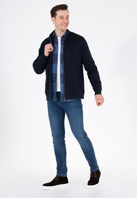 Erkek Lacivert Dik Yaka Örme Hırka - 50254779006