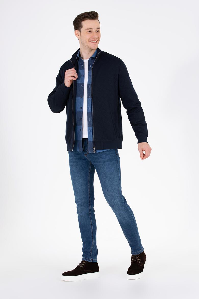 Erkek Lacivert Dik Yaka Örme Hırka - 50254779006