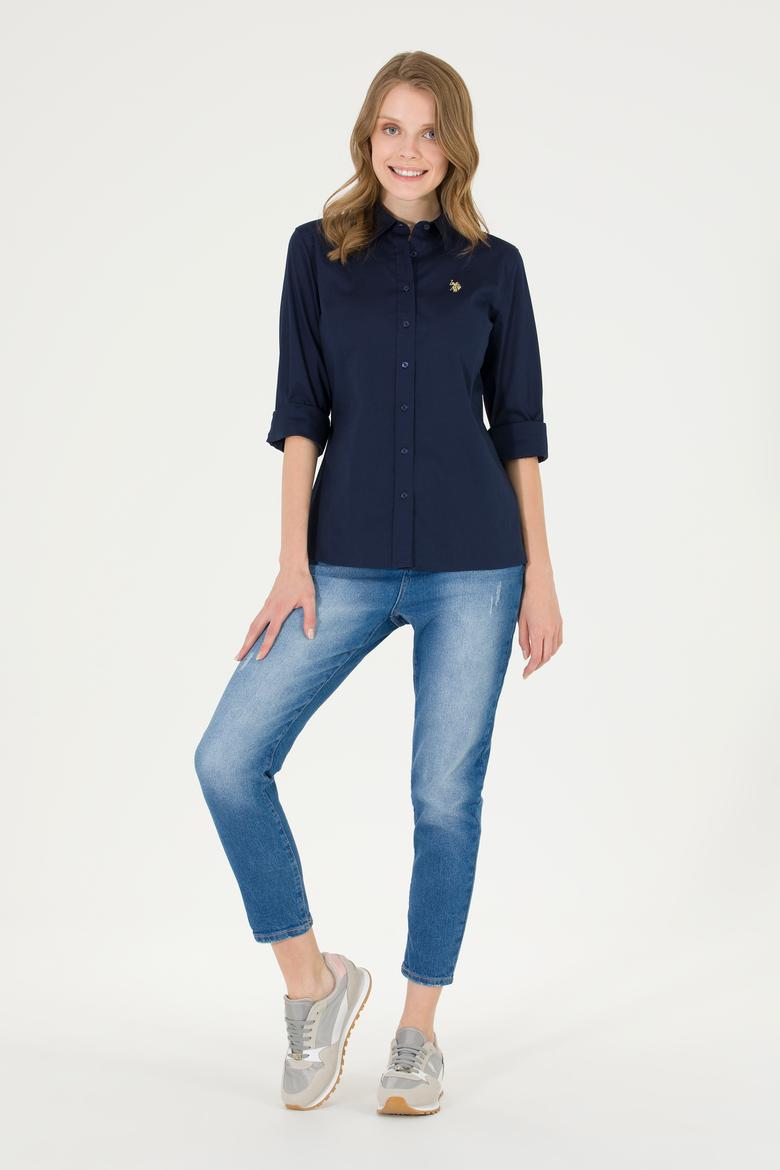 Kadın Lacivert Uzun Kollu Basic Gömlek - 50262946026