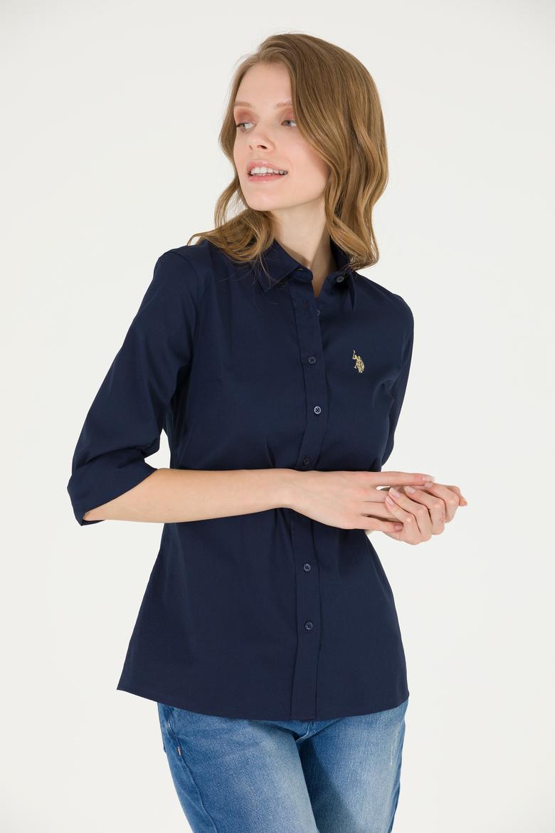 Kadın Lacivert Uzun Kollu Basic Gömlek - 50262946026