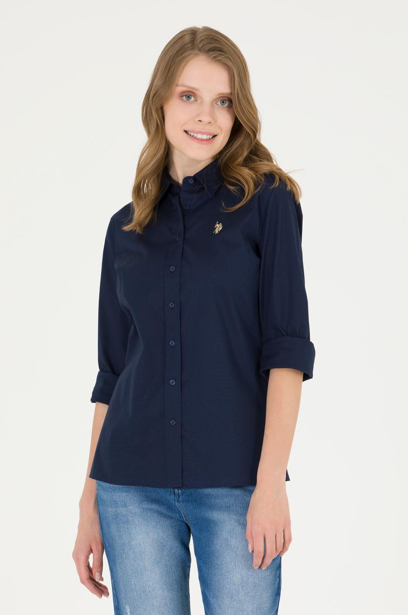 Kadın Lacivert Uzun Kollu Basic Gömlek