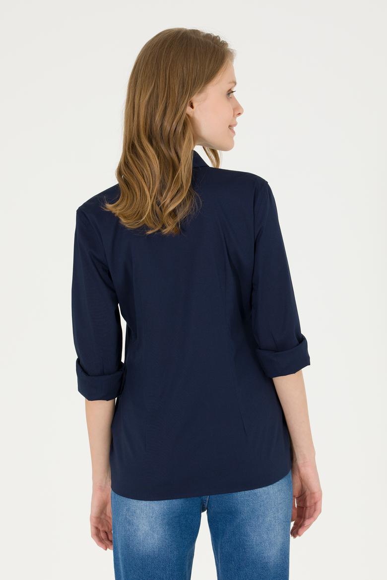 Kadın Lacivert Uzun Kollu Basic Gömlek - 50262946026