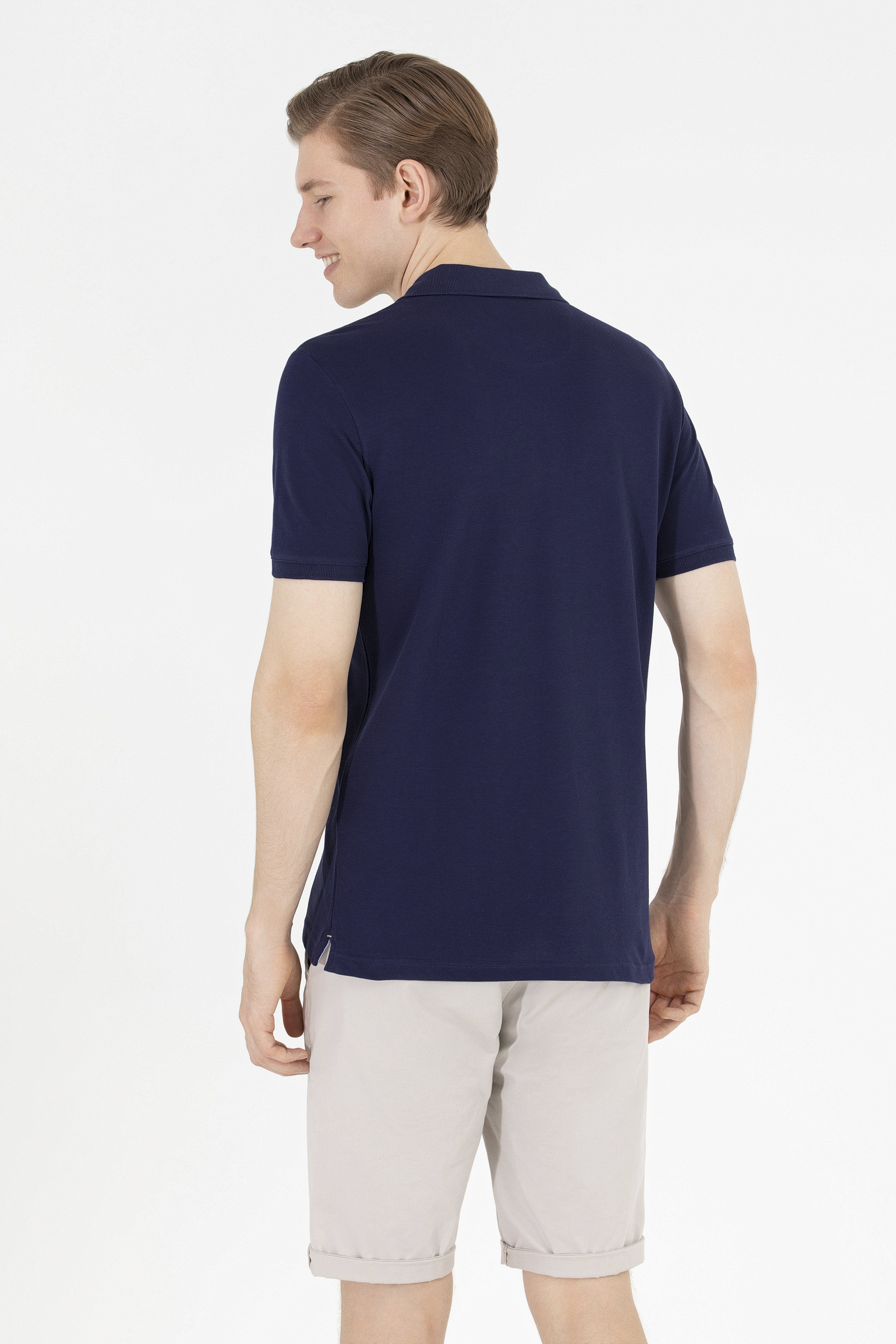 Erkek Lacivert Basic Polo Yaka Tişört - Image 5