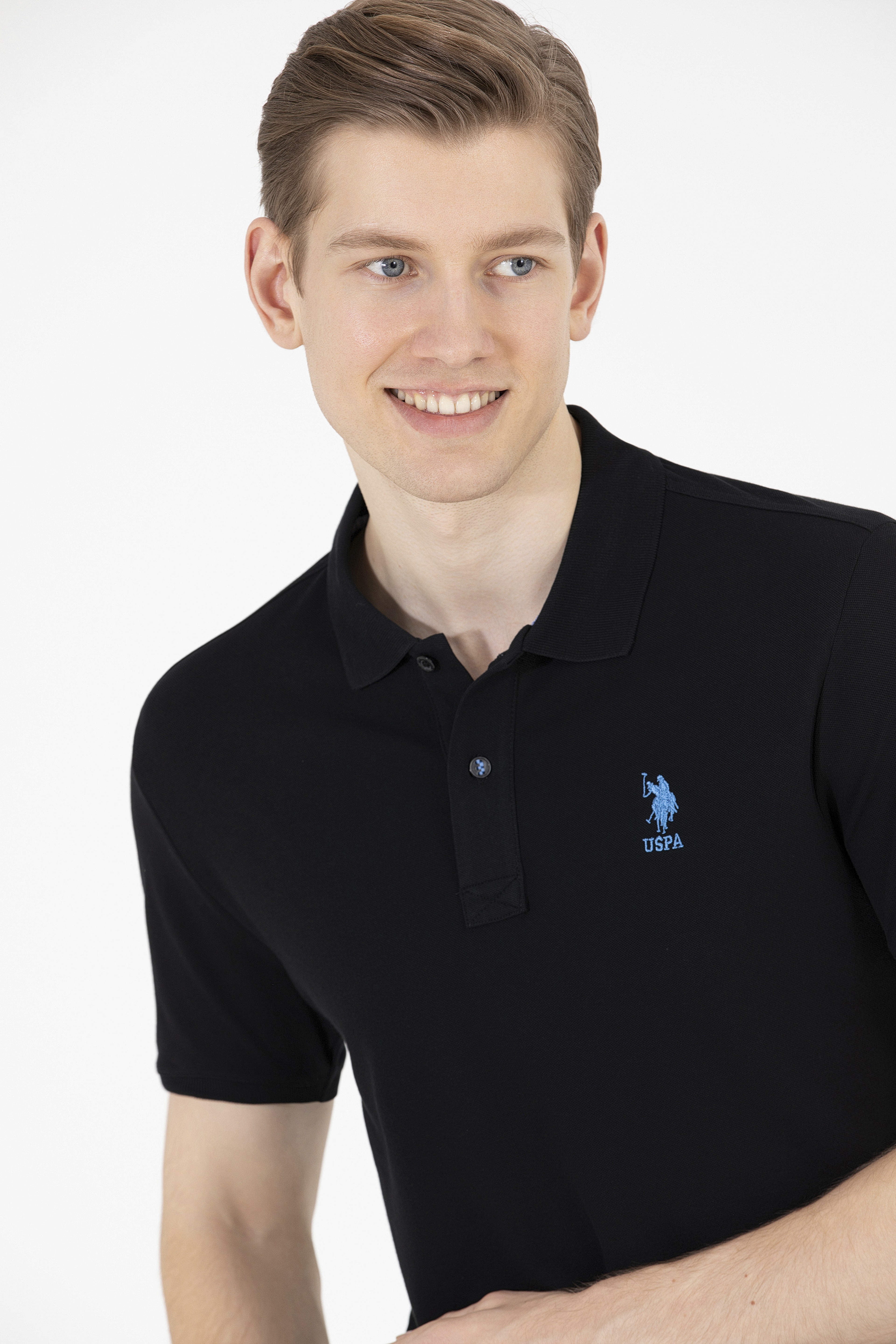 Erkek Siyah Basic Polo Yaka Tişört - Image 2