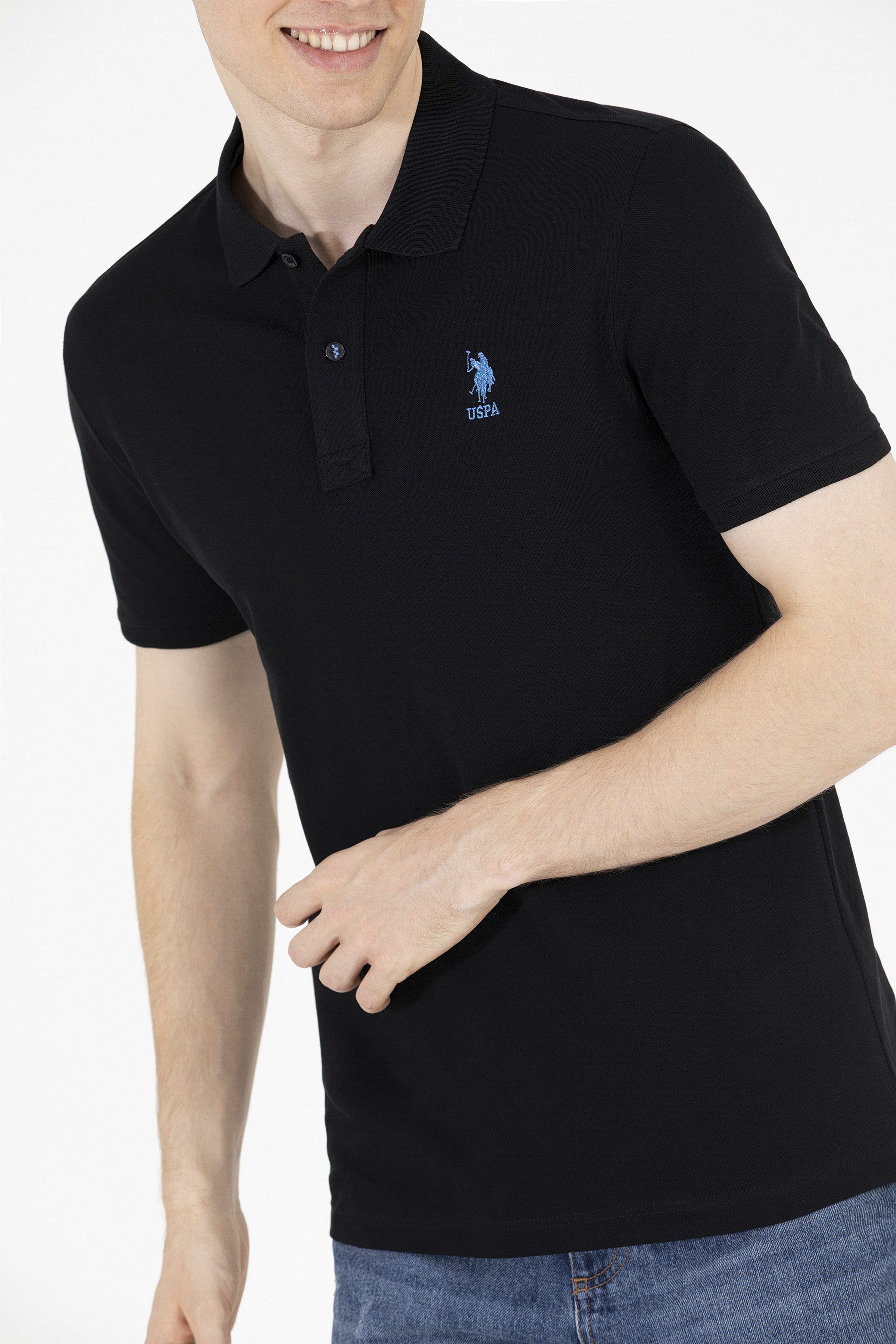 Erkek Siyah Basic Polo Yaka Tişört - Image 6