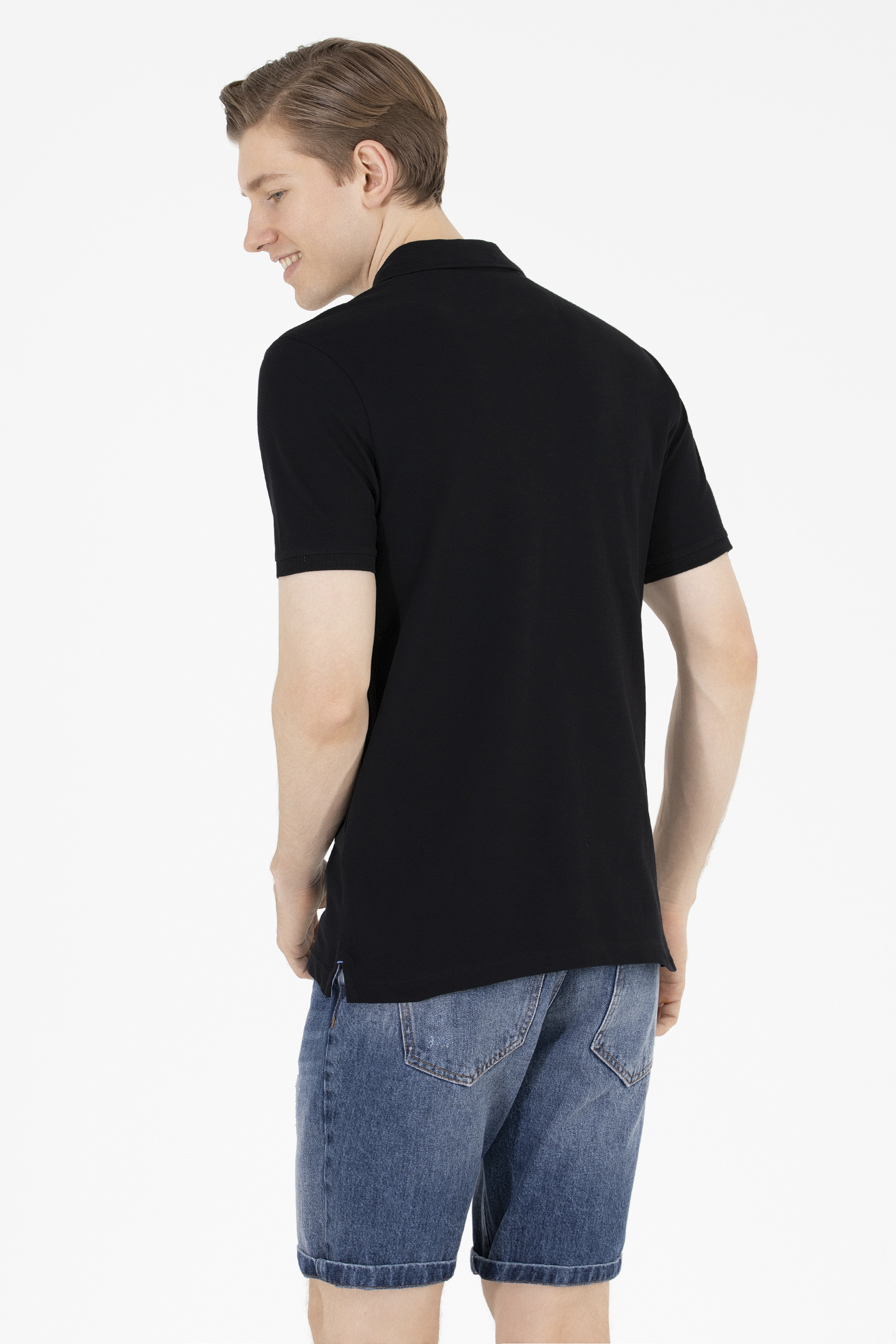 Erkek Siyah Basic Polo Yaka Tişört
