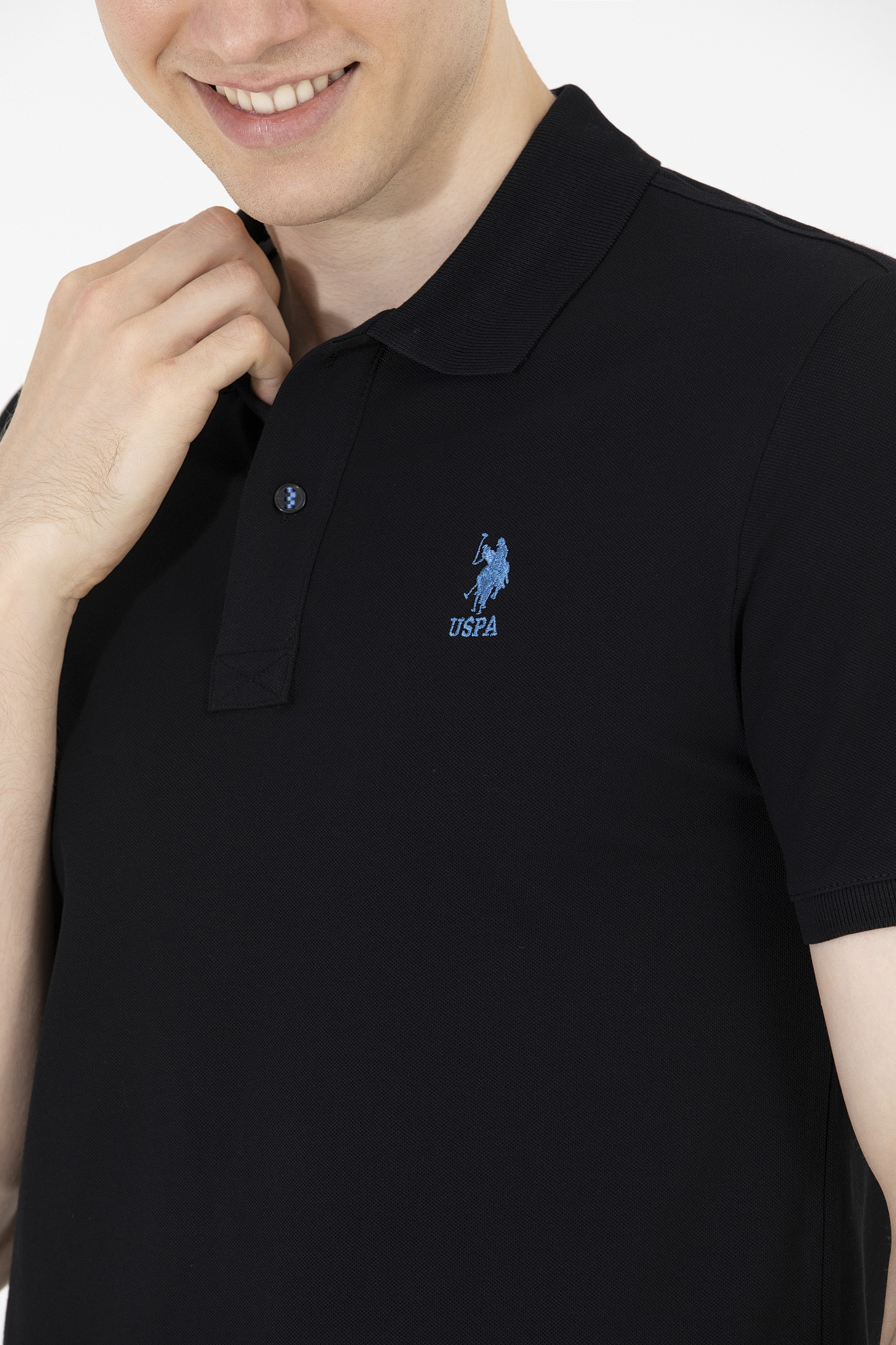 Erkek Siyah Basic Polo Yaka Tişört - Image 7
