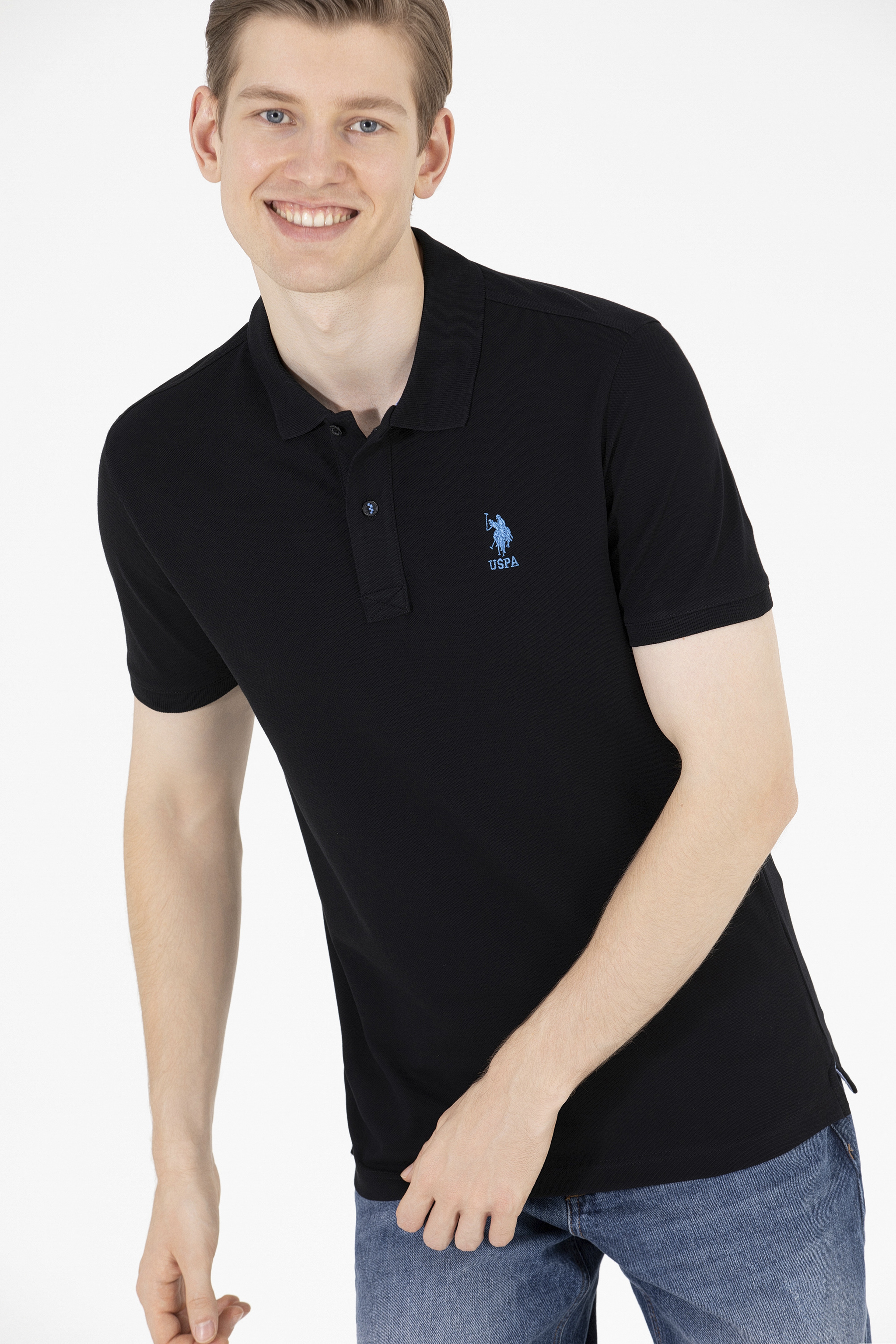 Erkek Siyah Basic Polo Yaka Tişört - Image 3