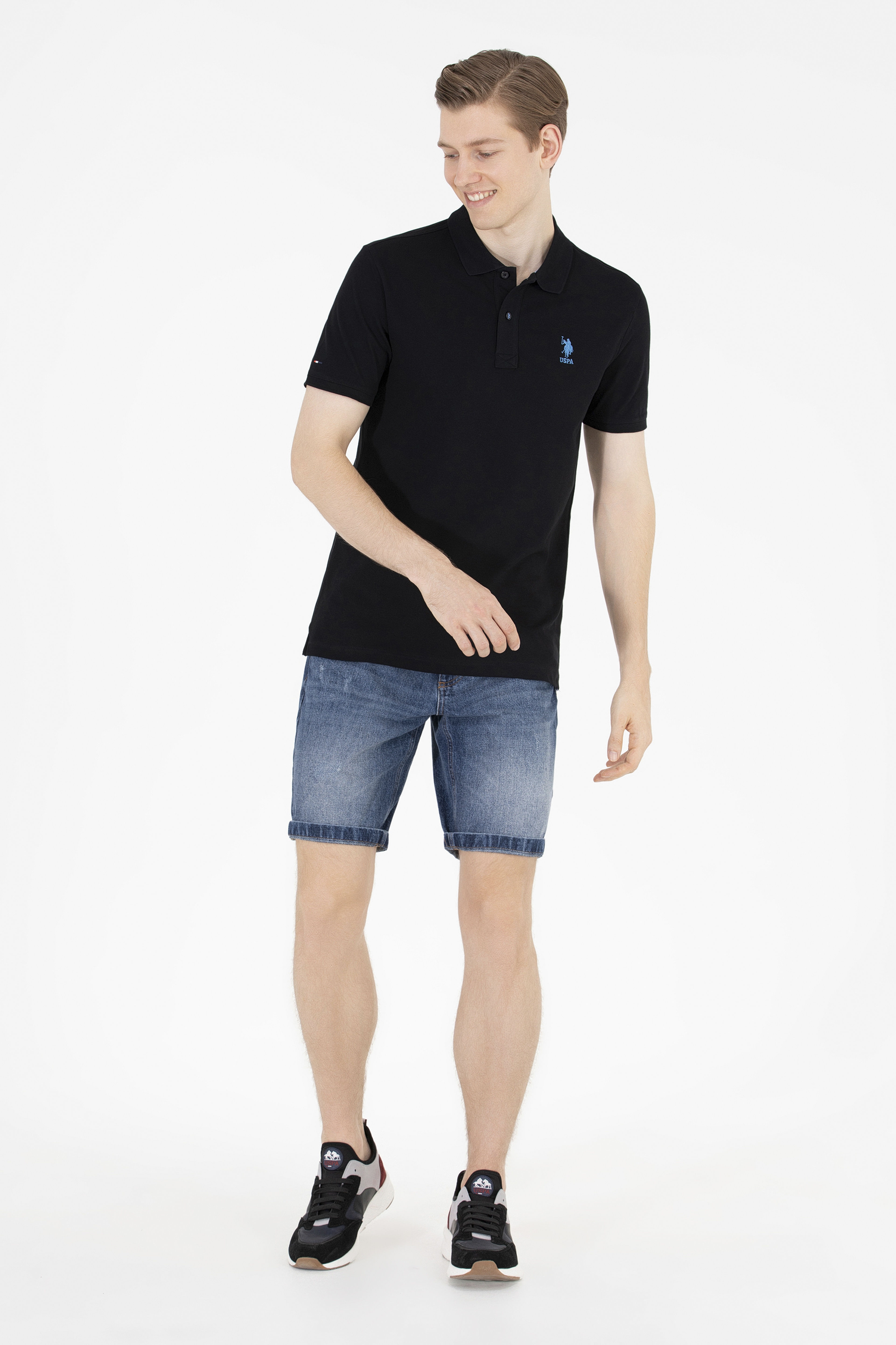 Erkek Siyah Basic Polo Yaka Tişört - Image 4