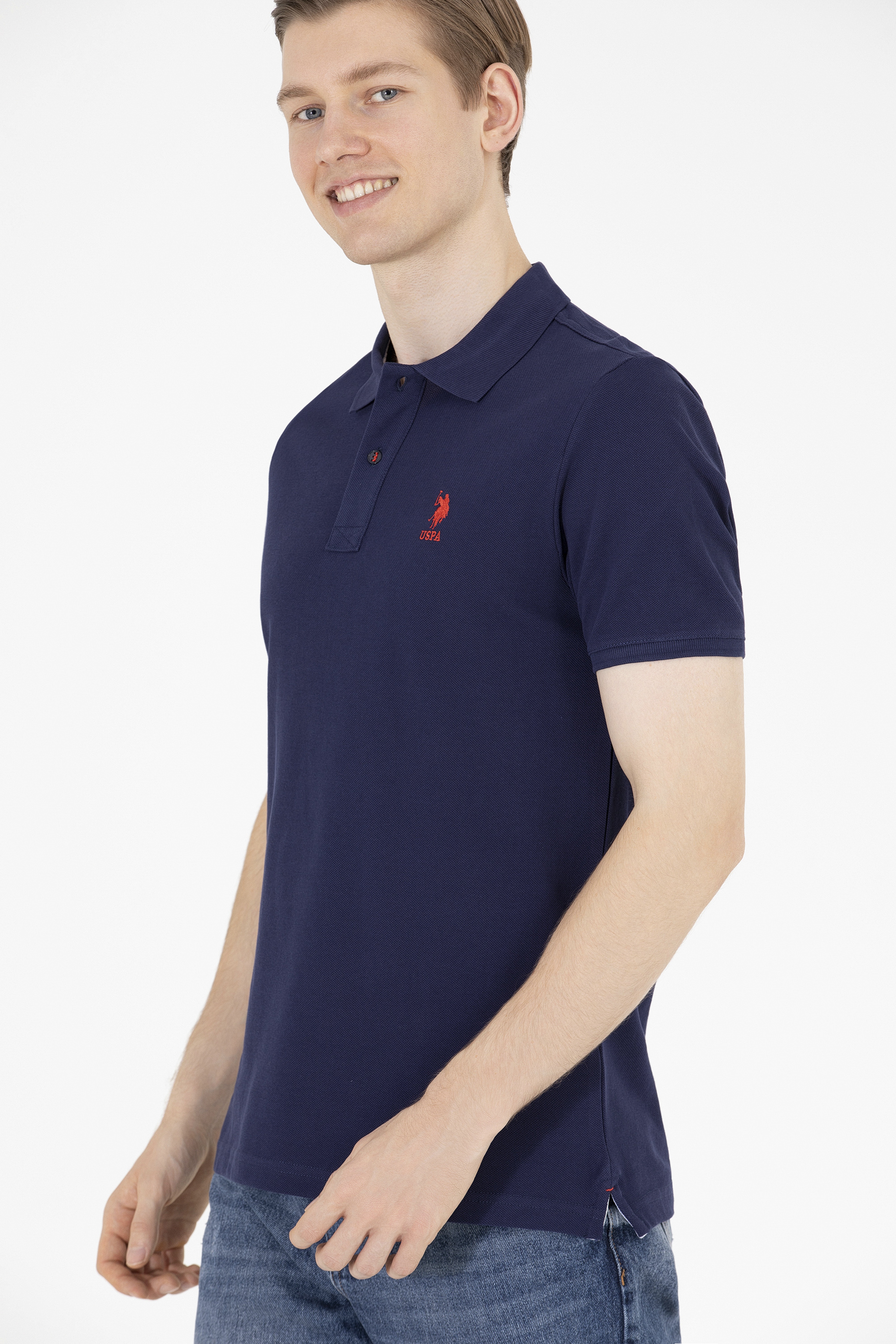 Erkek Lacivert Basic Polo Yaka Tişört - Image 3