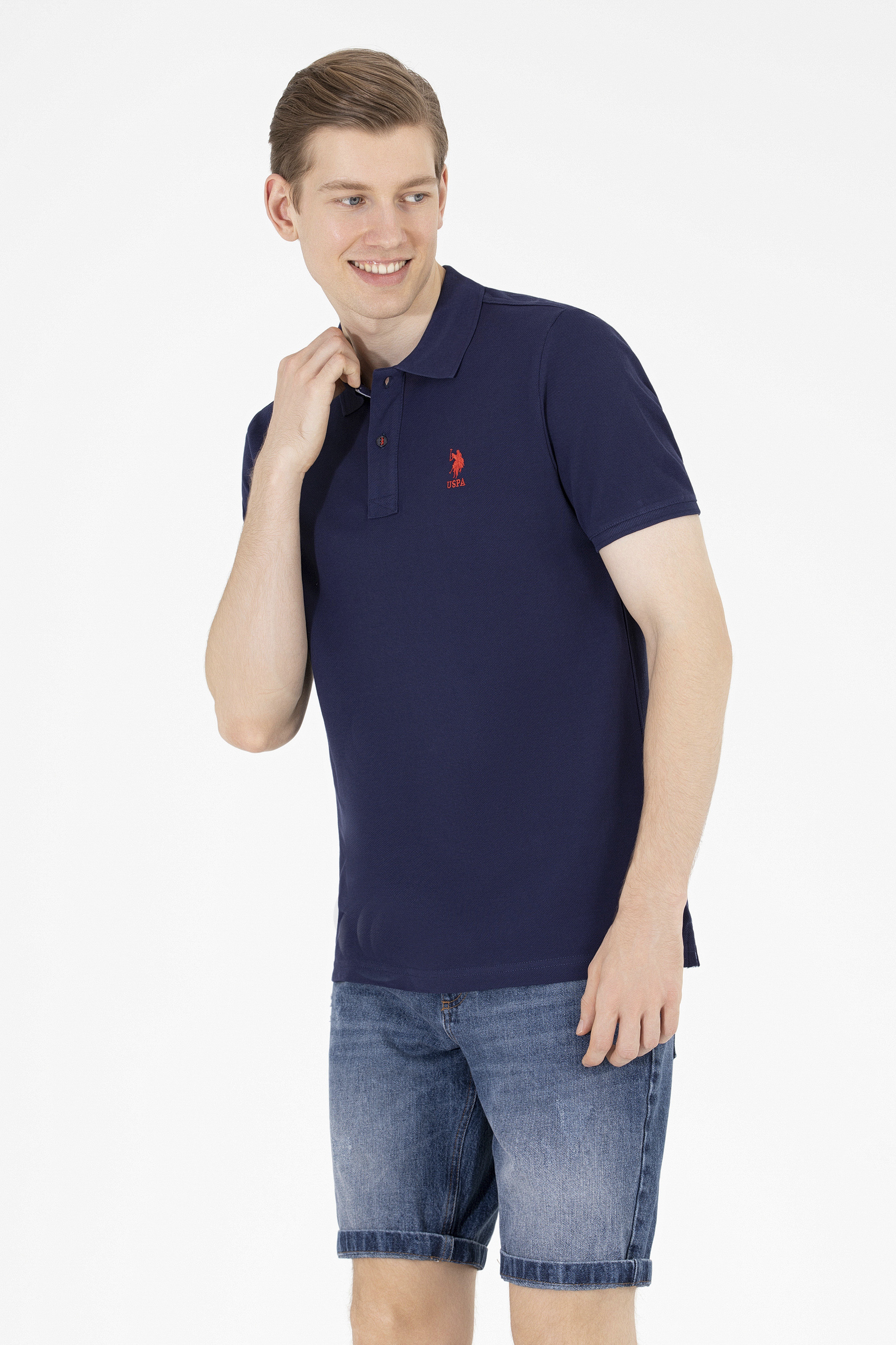 Erkek Lacivert Basic Polo Yaka Tişört - Image 1