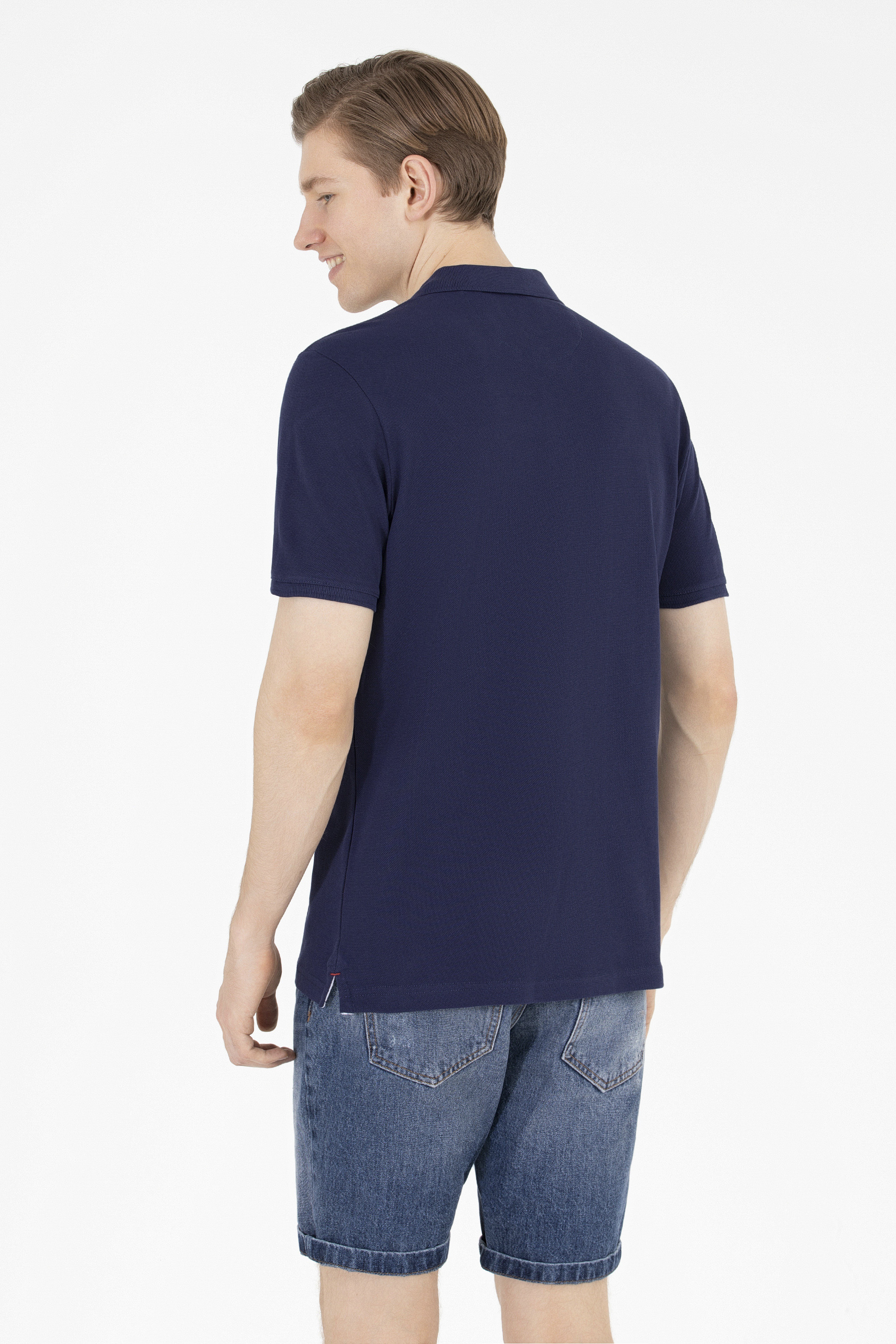 Erkek Lacivert Basic Polo Yaka Tişört - Image 5