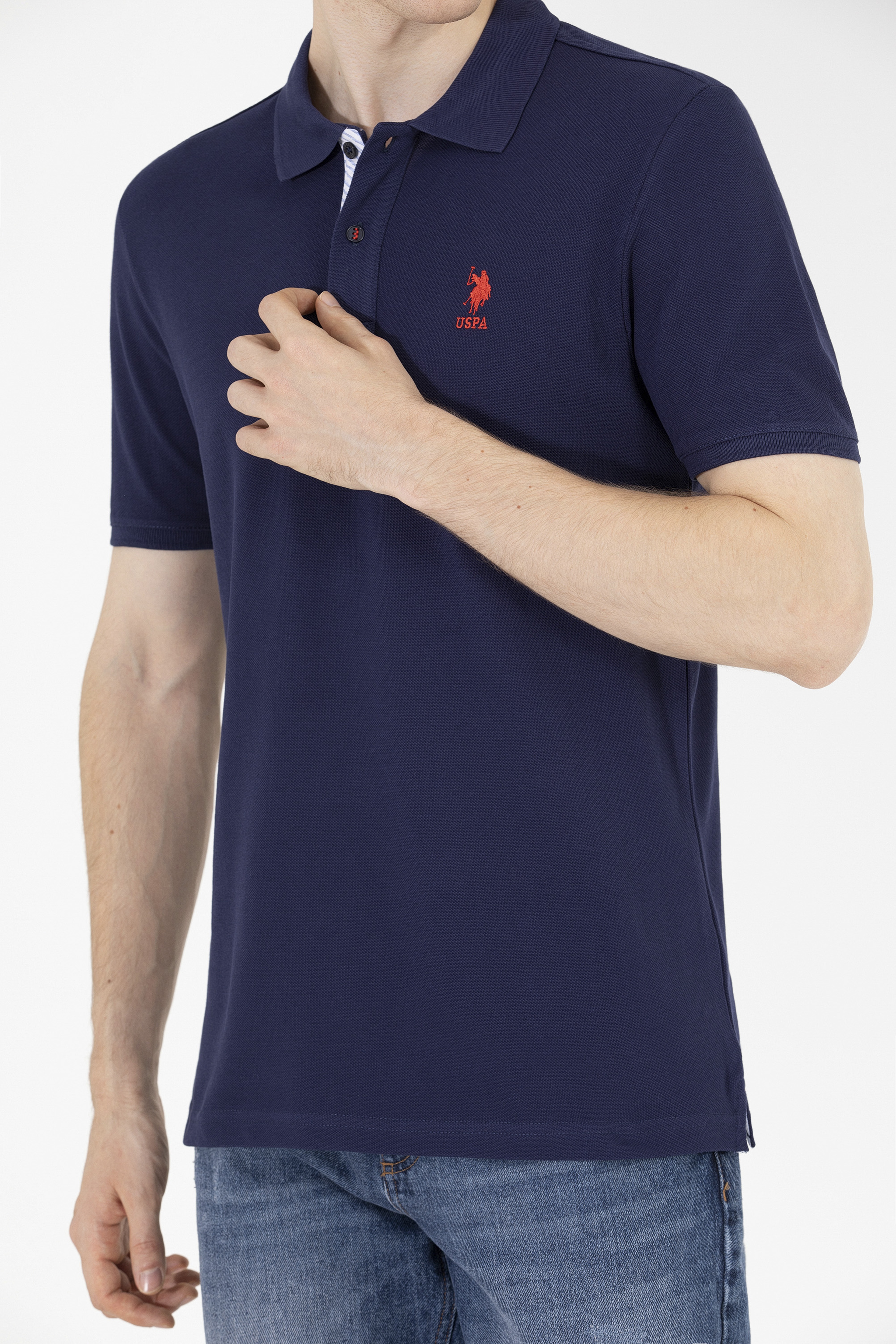 Erkek Lacivert Basic Polo Yaka Tişört - Image 6