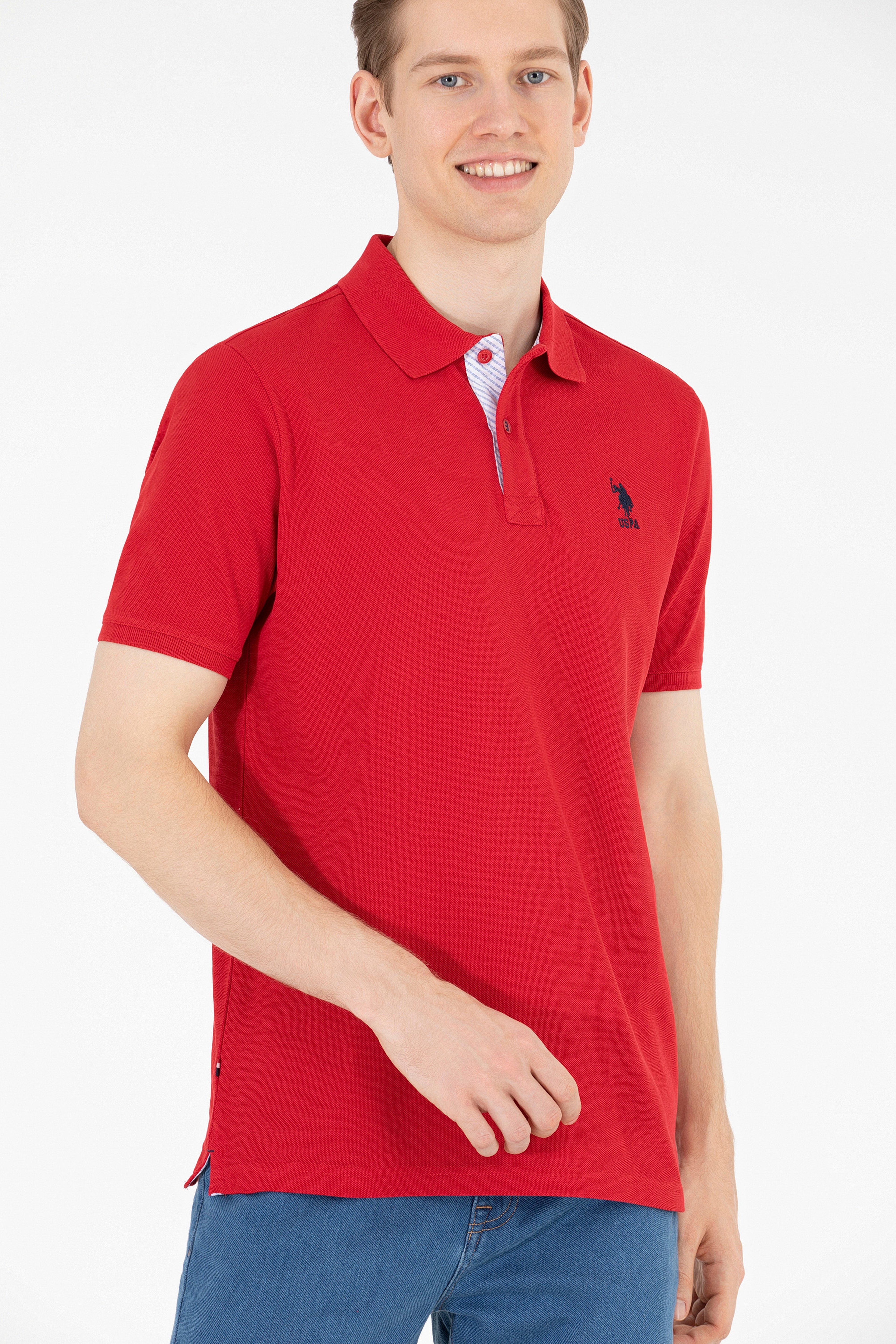 Erkek Kırmızı Basic Polo Yaka Tişört - Image 4