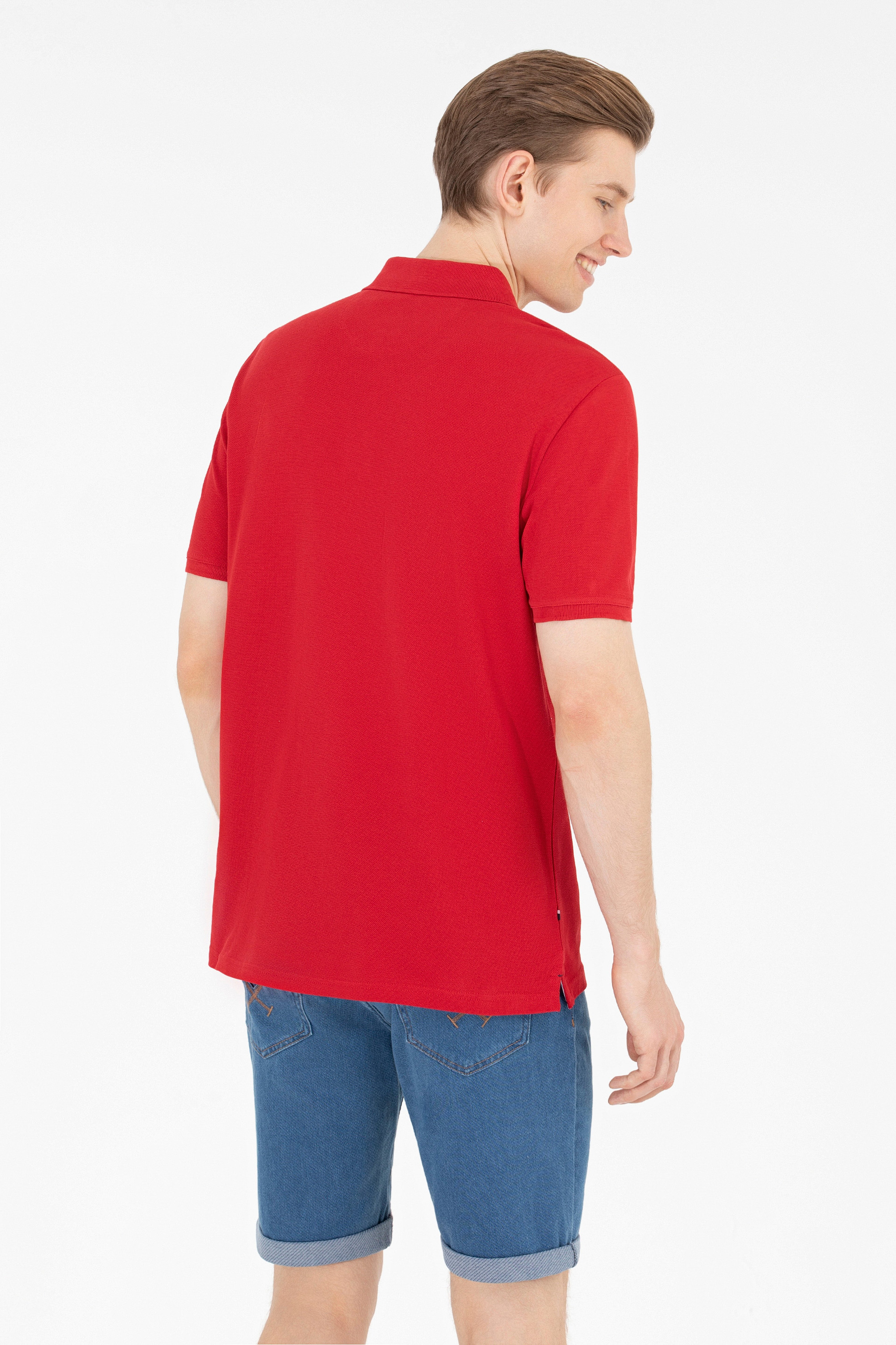 Erkek Kırmızı Basic Polo Yaka Tişört - Image 5