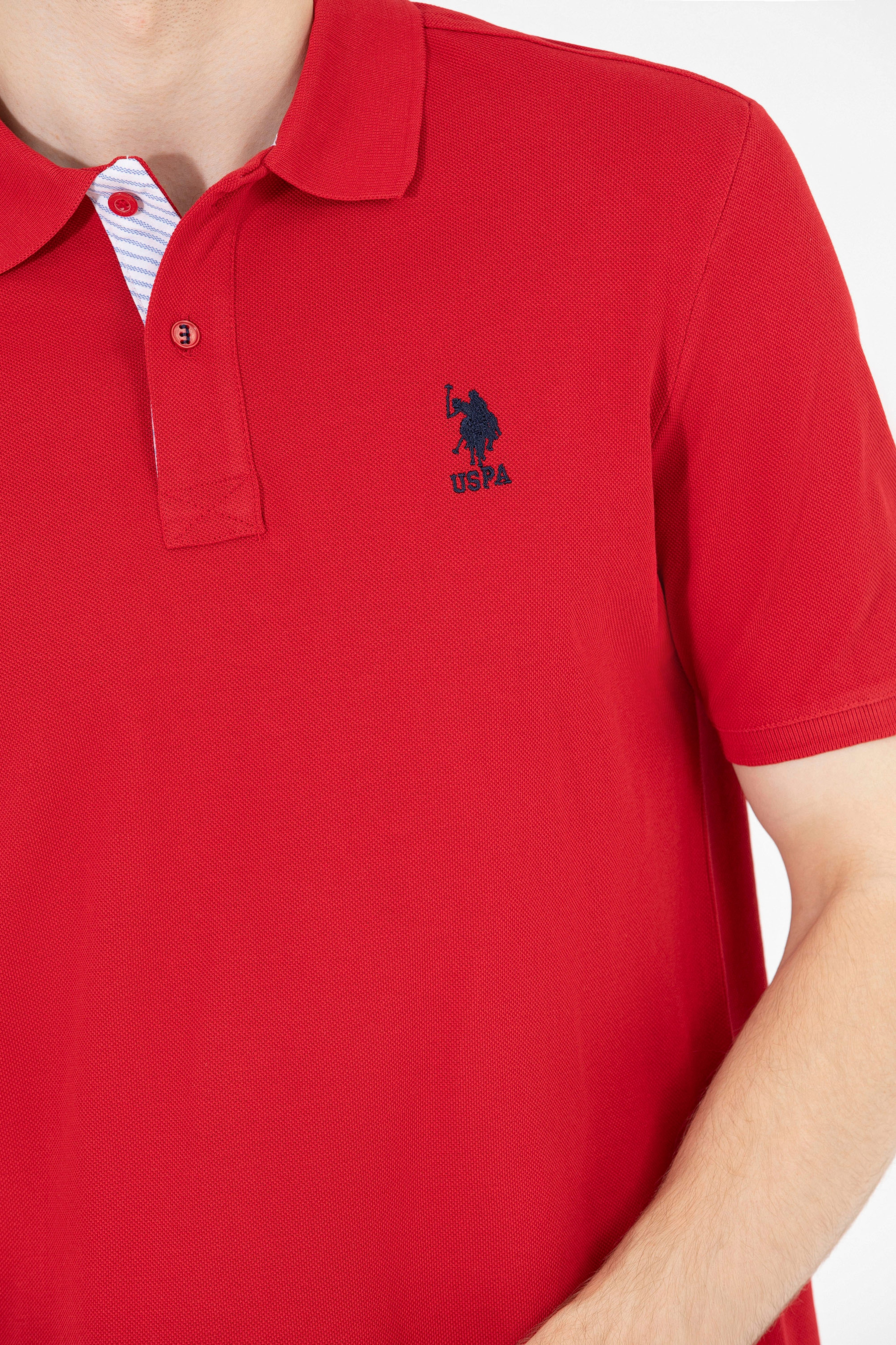 Erkek Kırmızı Basic Polo Yaka Tişört - Image 7