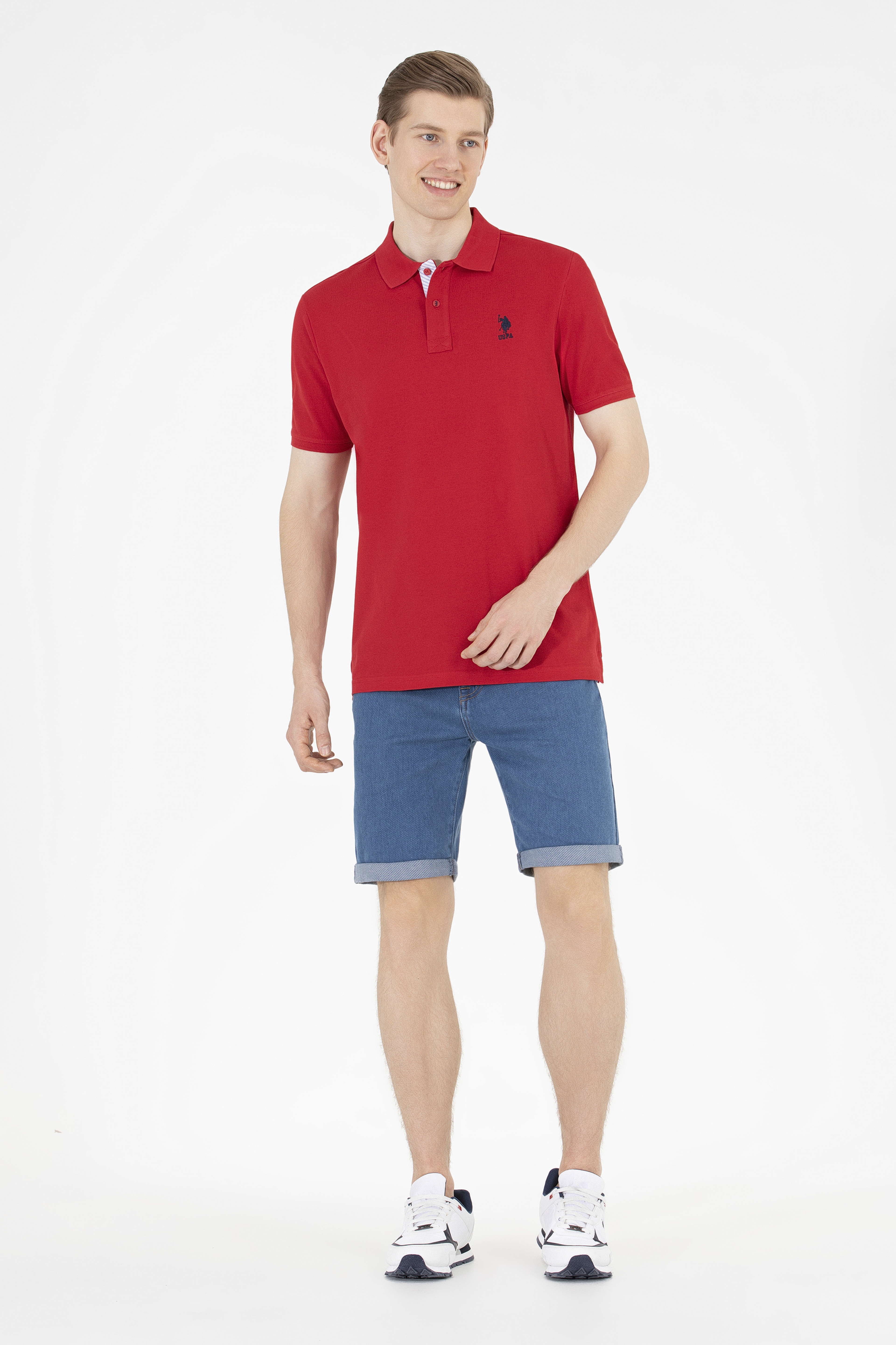 Erkek Kırmızı Basic Polo Yaka Tişört - Image 3