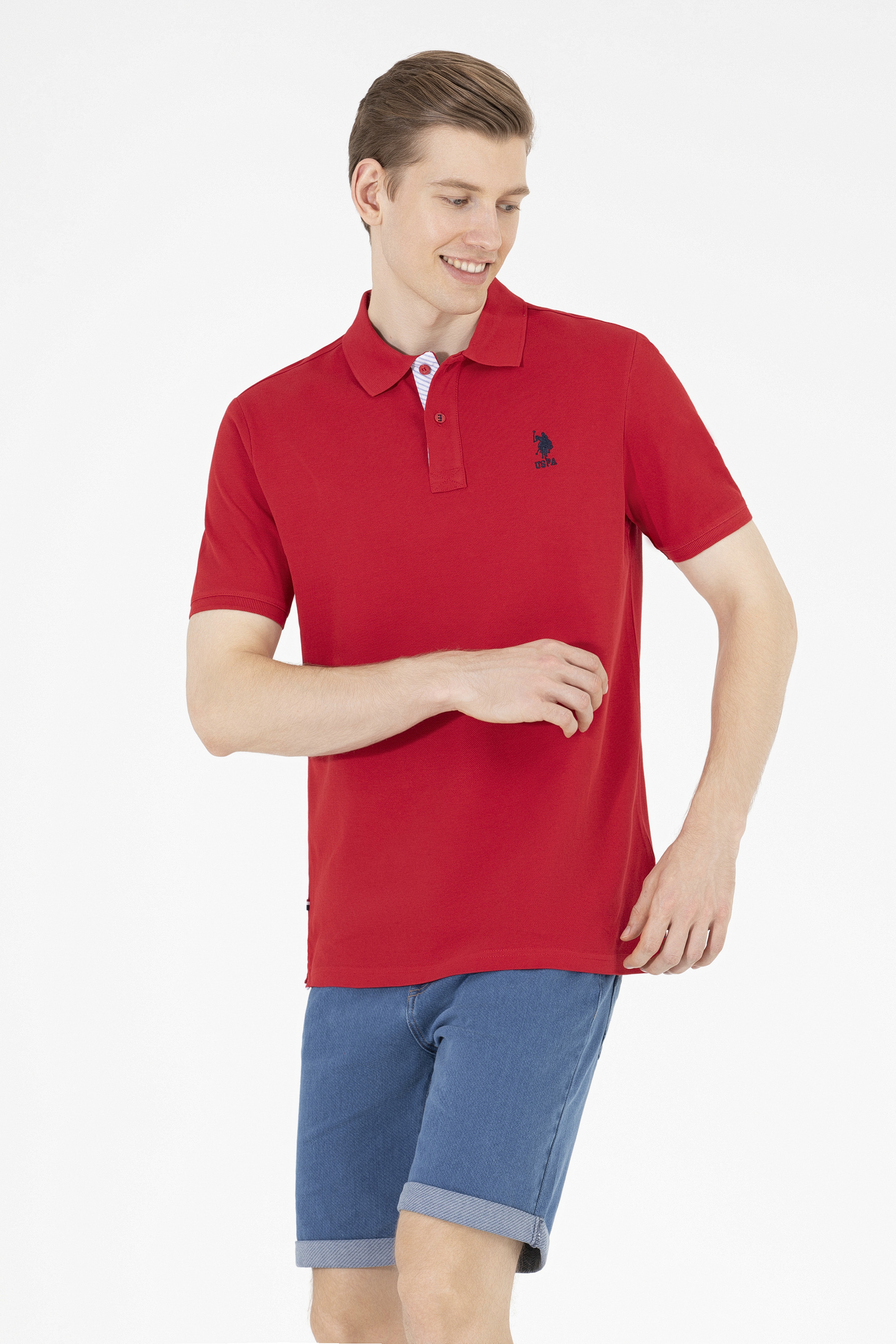 Erkek Kırmızı Basic Polo Yaka Tişört - Image 2