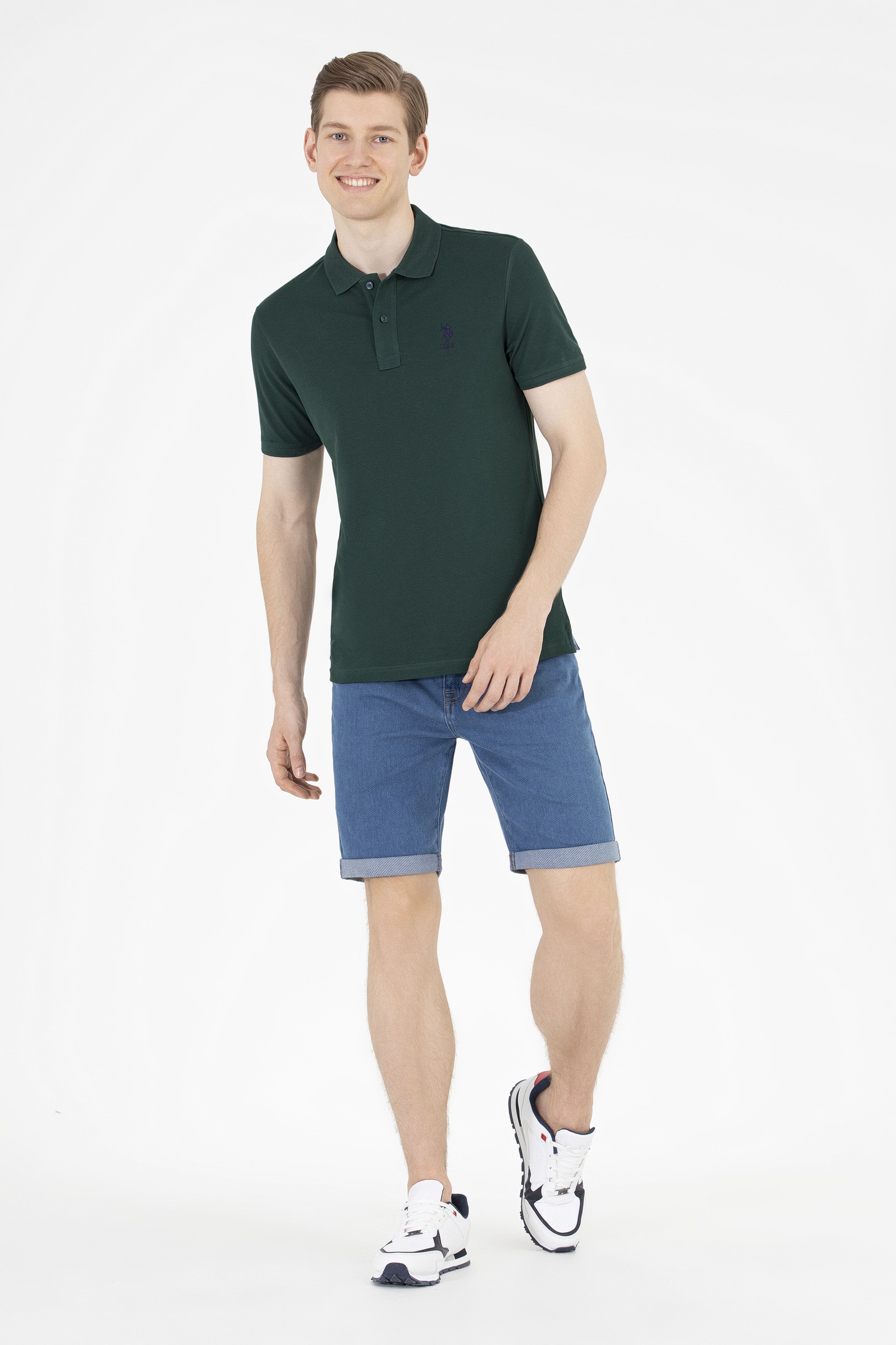 Erkek Koyu Yeşil Basic Polo Yaka Tişört - Image 4