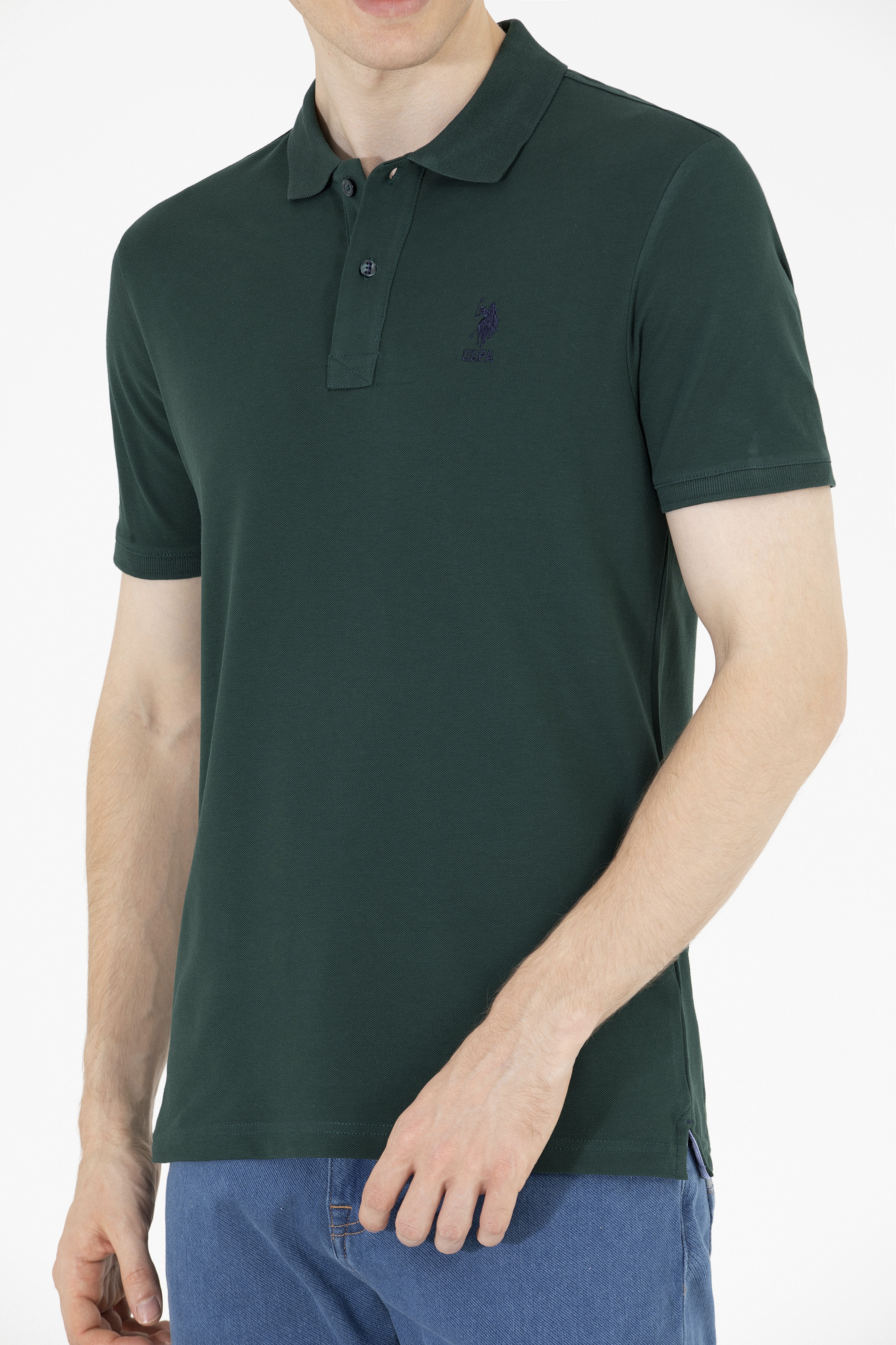 Erkek Koyu Yeşil Basic Polo Yaka Tişört - Image 6