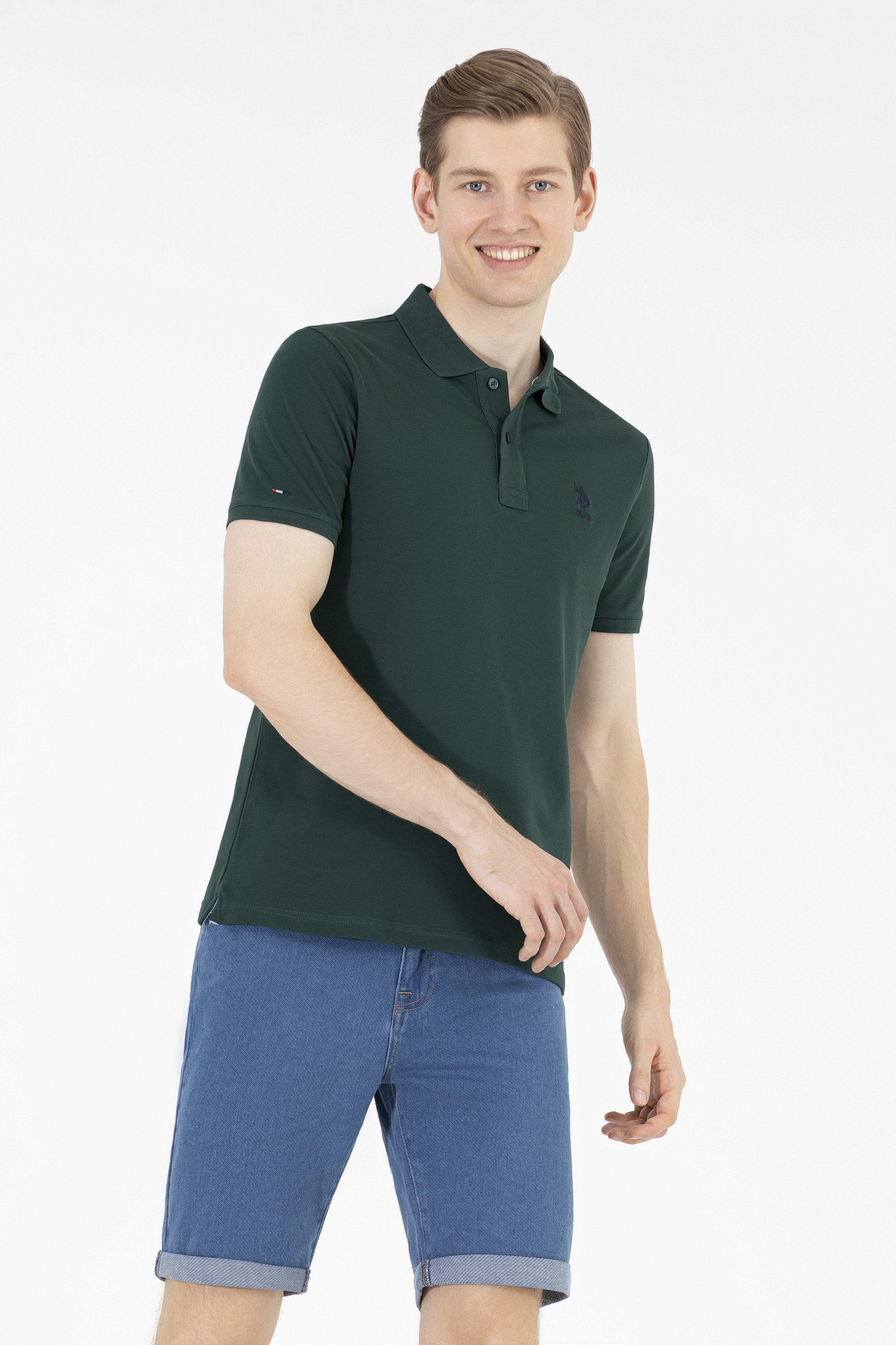 Erkek Koyu Yeşil Basic Polo Yaka Tişört - Image 1