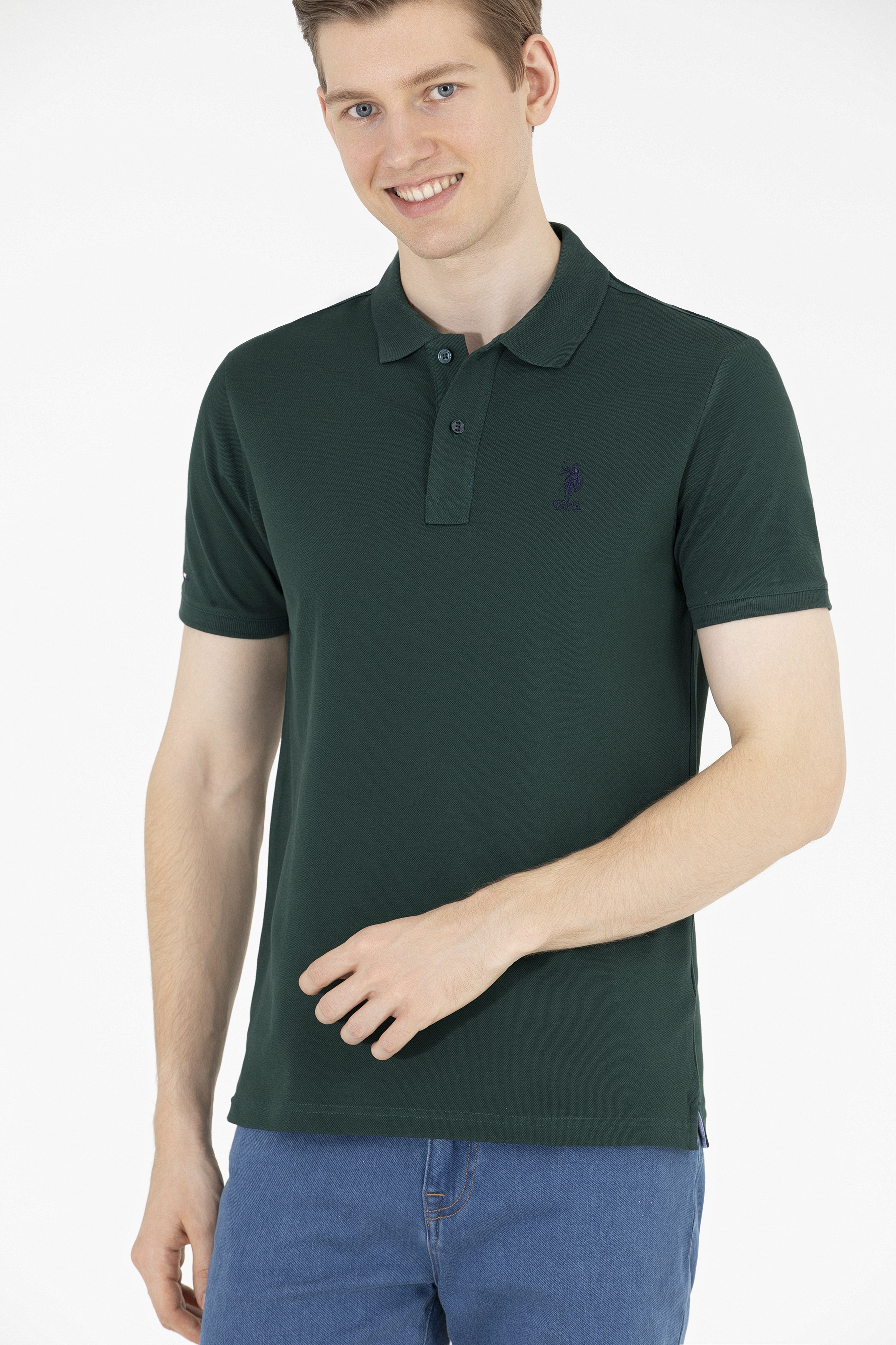 Erkek Koyu Yeşil Basic Polo Yaka Tişört - Image 3