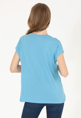 Kadın Turkuaz Bisiklet Yaka Tişört - 50262950006