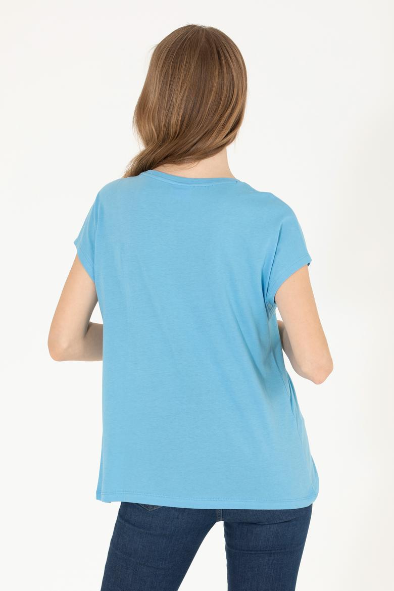 Kadın Turkuaz Bisiklet Yaka Tişört - 50262950006