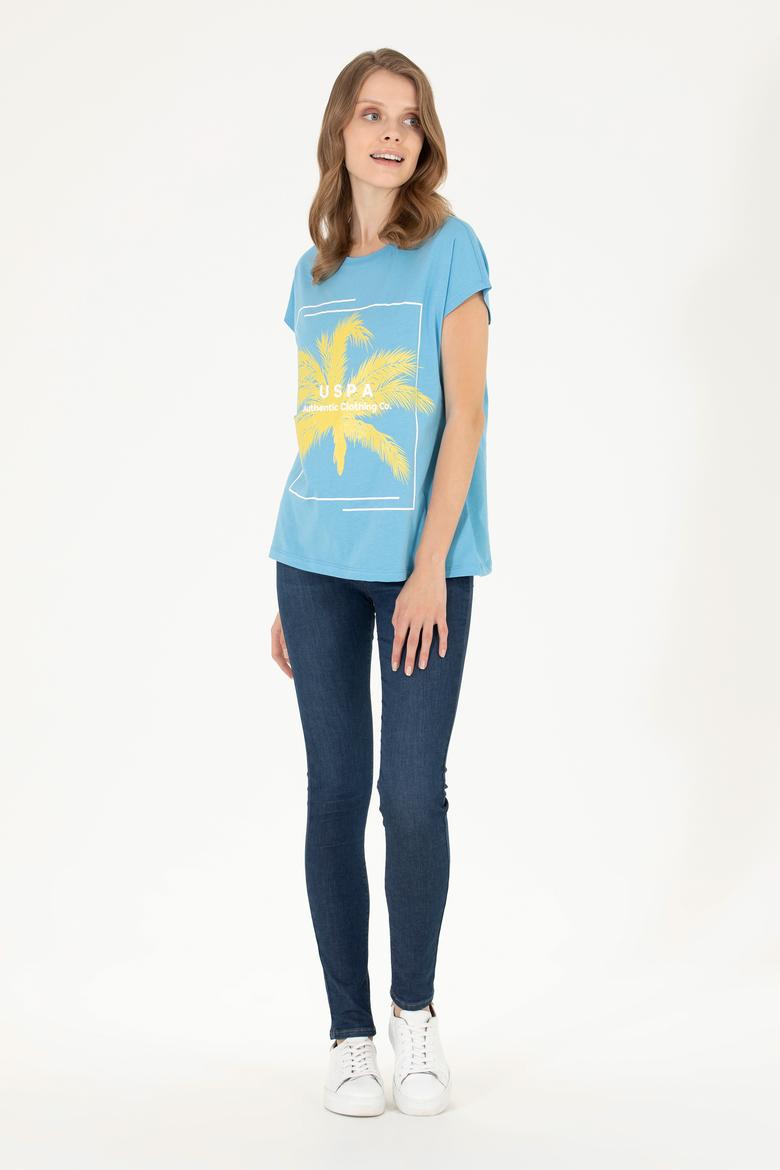 Kadın Turkuaz Bisiklet Yaka Tişört - 50262950006