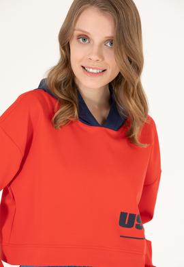 Kadın Kırmızı Kapüşonlu Sweatshirt - 50264201027
