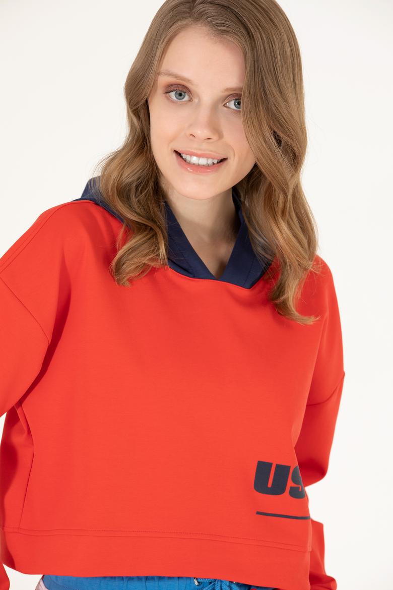 Kadın Kırmızı Kapüşonlu Sweatshirt - 50264201027