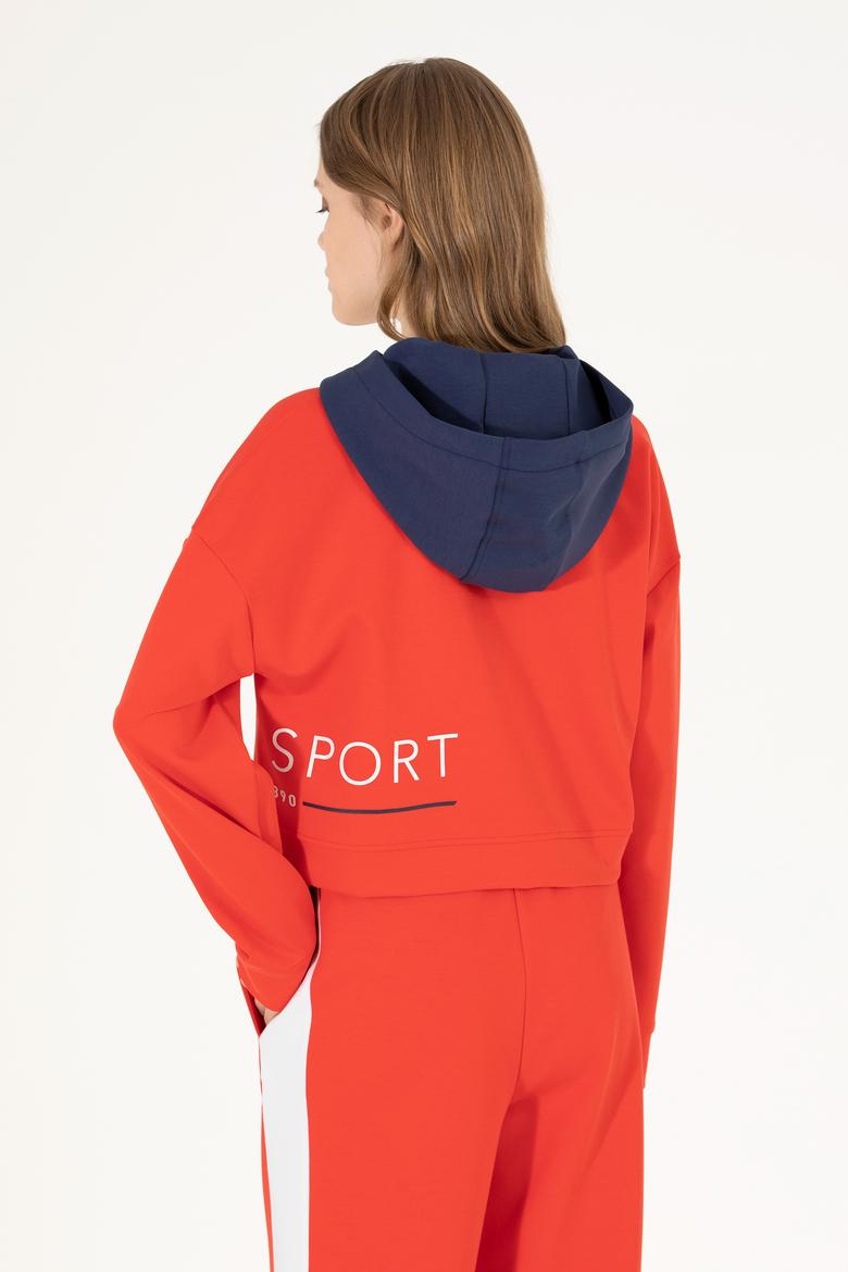 Kadın Kırmızı Kapüşonlu Sweatshirt - 50264201027