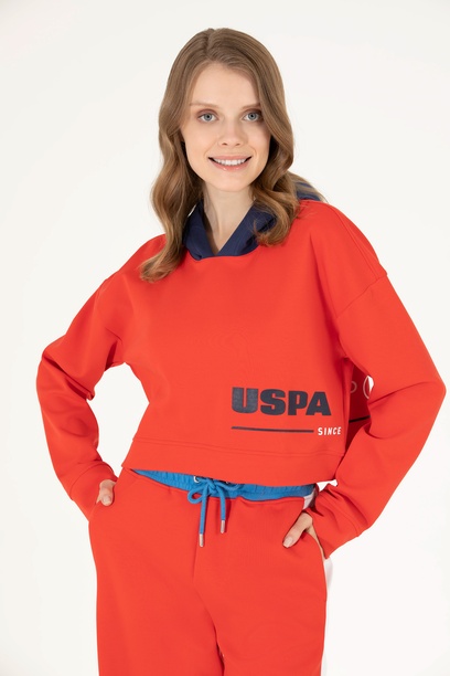 Kadın Kırmızı Kapüşonlu Sweatshirt