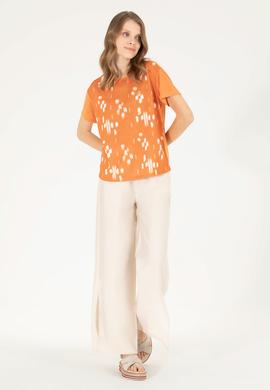 Kadın Kiremit Bisiklet Yaka Tişört - 50263590019