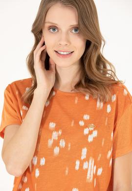 Kadın Kiremit Bisiklet Yaka Tişört - 50263590019