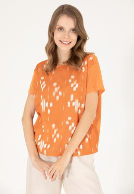 Kadın Kiremit Bisiklet Yaka Tişört - 50263590019