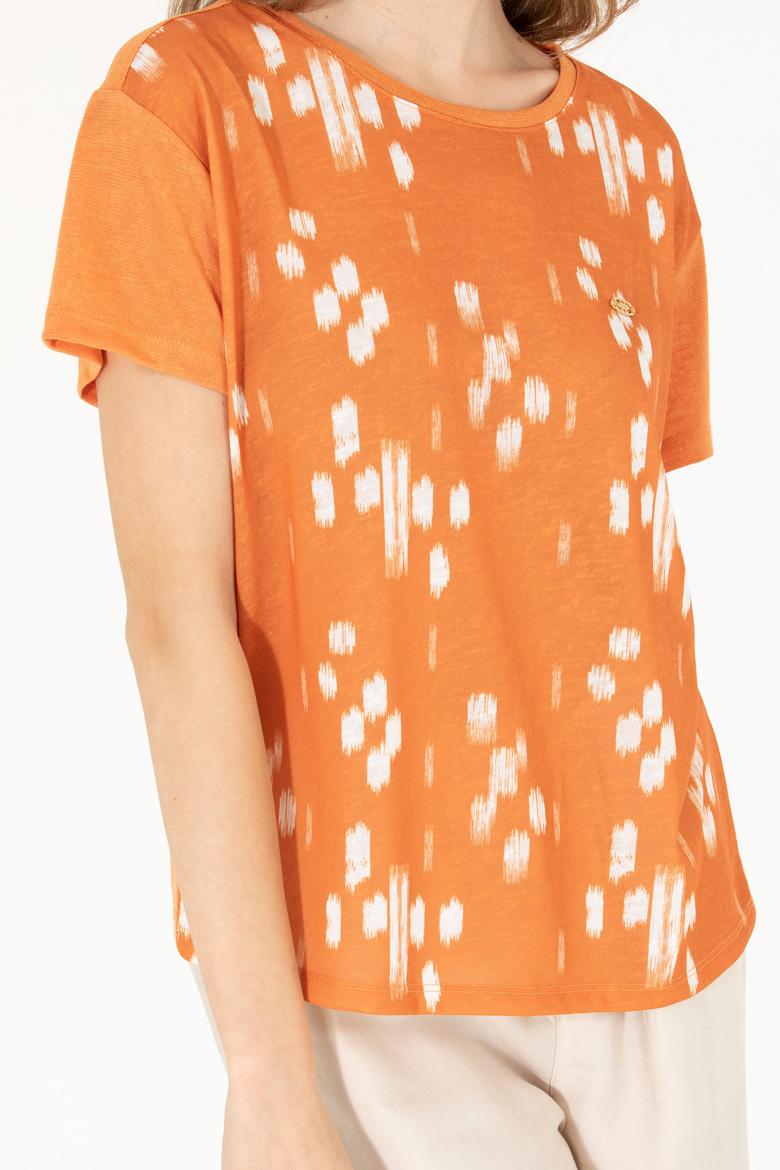 Kadın Kiremit Bisiklet Yaka Tişört - 50263590019