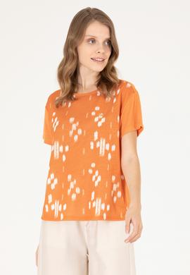 Kadın Kiremit Bisiklet Yaka Tişört - 50263590019