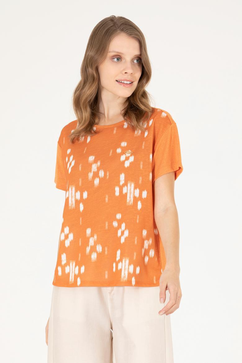 Kadın Kiremit Bisiklet Yaka Tişört