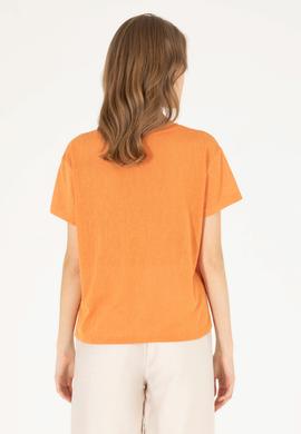 Kadın Kiremit Bisiklet Yaka Tişört - 50263590019